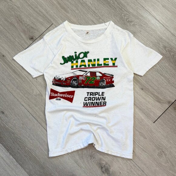 Rare Vintage 1991 Junior Hanley Budweiser Triple Crown Winner T-Shirt - Small - Picture 1 of 12